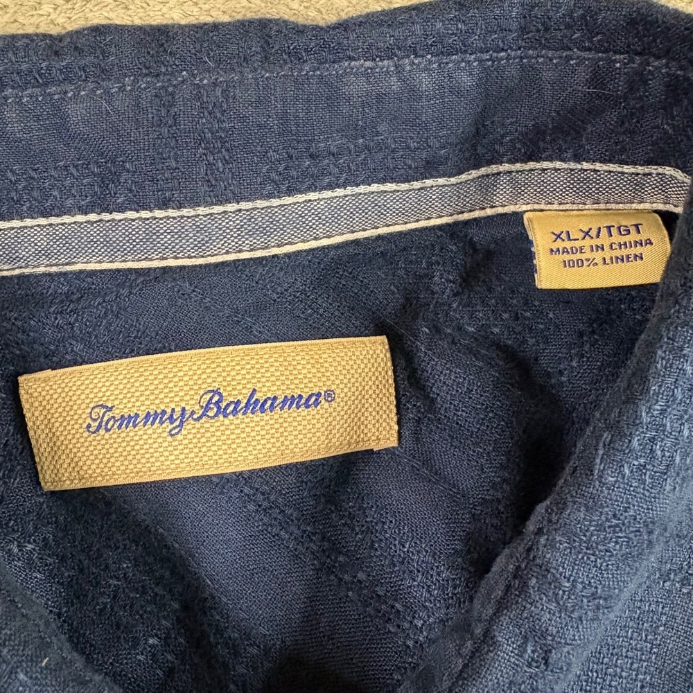 Tommy Bahama Men's XL Navy Linen Jacquard LS Button Up Shirt SEE DESCRIPTION - Picture 4 of 13